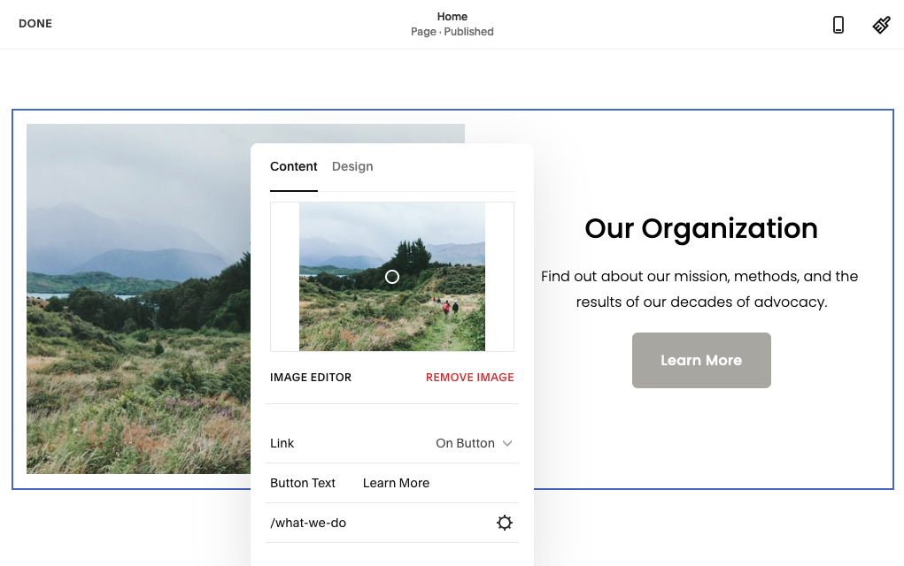 Screenshot of Squarespace interface